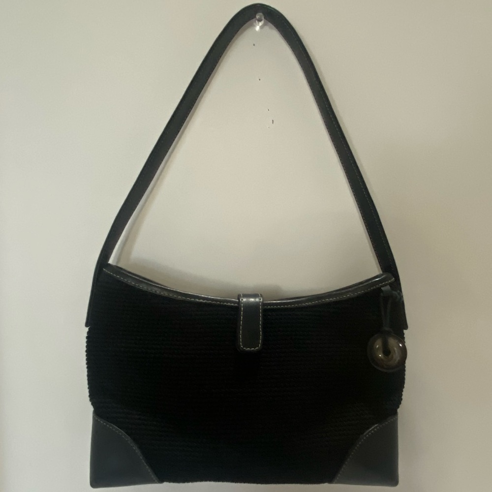 The Sak Black Crochet Shoulder Bag Leather Trim Hobo Purse Boho Classic Style